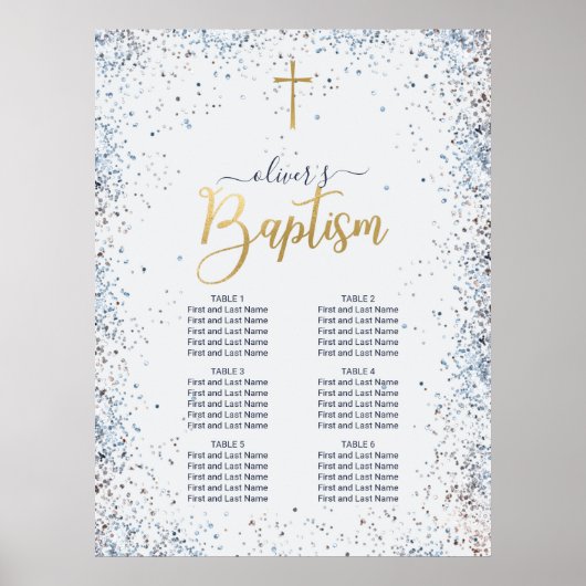 Waterverf Blauw en Gouden Jongen Dop Zitkaart Poster (Voorkant)