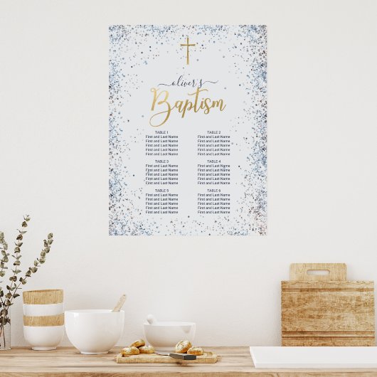 Waterverf Blauw en Gouden Jongen Dop Zitkaart Poster (Keuken)
