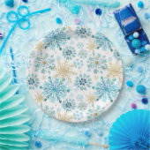 Waterverf Blauw en goudglitter Winter Snowflakes Papieren Bordje (Feest)