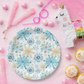 Waterverf Blauw en goudglitter Winter Snowflakes Papieren Bordje (Feest)