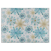 Waterverf Blauw en goudglitter Winter Snowflakes Snijplank (Voorkant)