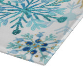 Waterverf Blauw en goudglitter Winter Snowflakes Snijplank (Hoek)