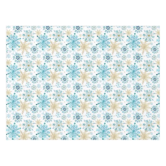 Waterverf Blauw en goudglitter Winter Snowflakes Tafelkleed (Voorkant (Horizontaal))