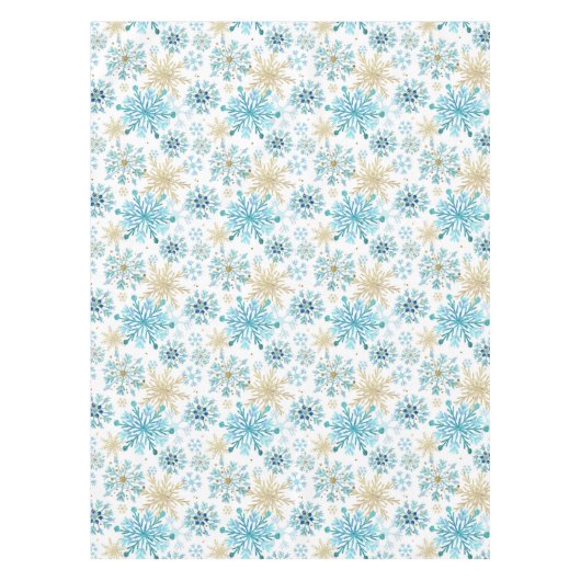 Waterverf Blauw en goudglitter Winter Snowflakes Tafelkleed (Voorkant)