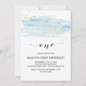 Waterverf blauw en goudpels eerste verjaardag kaart (Voorkant)