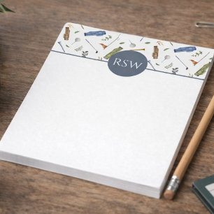 Waterverf Blauw en Groen Golf Patroon Monogram Notitieblok