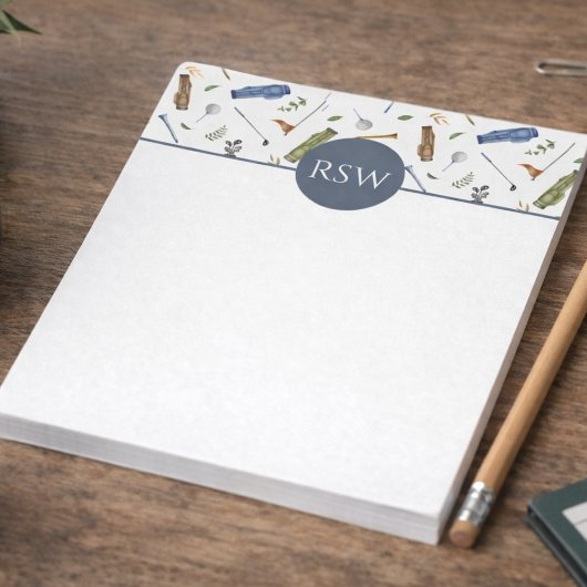 Waterverf Blauw en Groen Golf Patroon Monogram Notitieblok