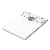 Waterverf Blauw en Groen Golf Patroon Monogram Notitieblok (Linkerzijde)