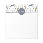 Waterverf Blauw en Groen Golf Patroon Monogram Notitieblok (Voorkant)