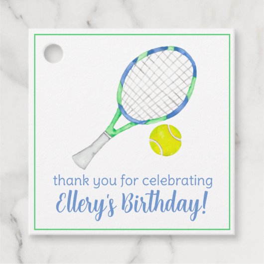 Waterverf Blauw en Groen Tennis Bedankjes Labels (Voorkant)
