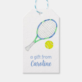 Waterverf Blauw en Groen Tennis Gepersonaliseerd Cadeaulabel