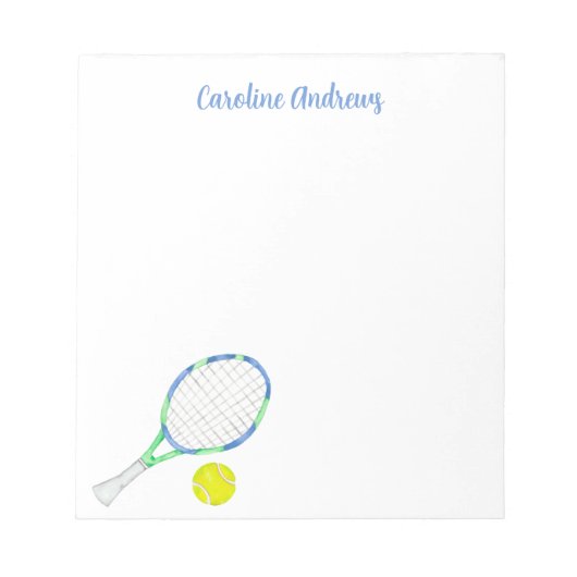 Waterverf Blauw en Groen Tennis Gepersonaliseerd Notitieblok (Voorkant)