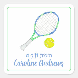 Waterverf Blauw en Groen Tennis Gift Enclosure Vierkante Sticker