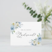 Waterverf Blauw en ivoren Rozen Bridesmaid Voorste Briefkaart (Staand voorkant)