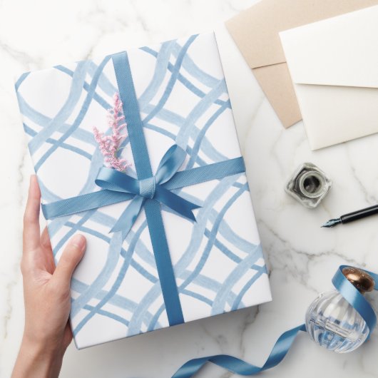Waterverf blauw en marinelint cadeaupapier (Geschenken)