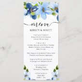 Waterverf Blauw en Navy Flowers Bruiloft Menu (Voorkant)