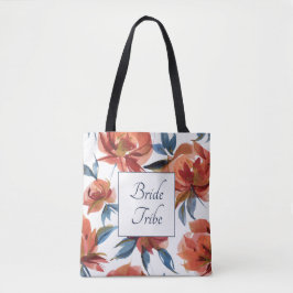 Waterverf Blauw en Oranje Rozen Bruidsmeisje Tote Bag