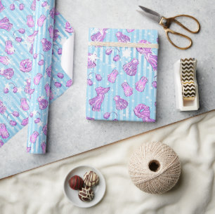 Waterverf Blauw en Paars Mooie Winter Accessoires Cadeaupapier