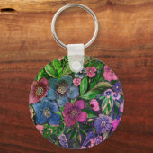 waterverf, blauw en paars, waterverf anemonen sleutelhanger (Voorkant)