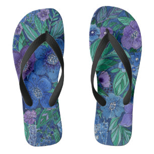 waterverf, blauw en paars, waterverf anemonen teenslippers
