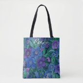 waterverf, blauw en paars, waterverf anemonen tote bag (Voorkant)