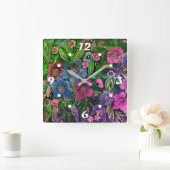 waterverf, blauw en paars, waterverf anemonen vierkante klok (Huis)