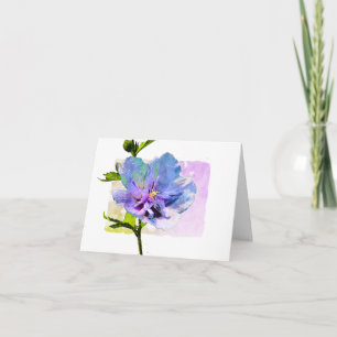 Waterverf Blauw en Paarse Bloemen All-Occasion Notitiekaartje