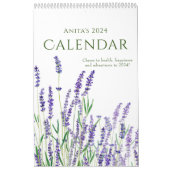 waterverf blauw en paarse bloemenkalender 2024 kalender (Hoes)