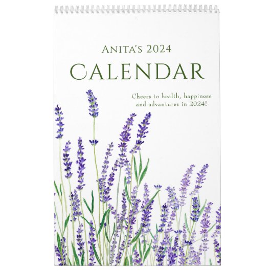 waterverf blauw en paarse bloemenkalender 2024 kalender (Hoes)