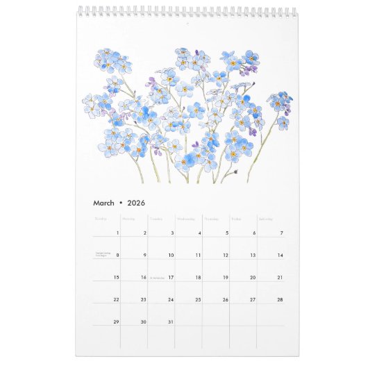 waterverf blauw en paarse bloemenkalender 2024 kalender (Mar 2026)