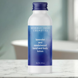 Waterverf Blauw en Paarse cosmetica flesetiket Sparkling Wijnetiket