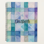 Waterverf Blauw en Paarse Plaid Planner (Voorkant)