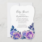 Waterverf blauw en paarse rozen baby shower kaart (Voorkant)