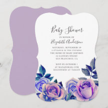 Waterverf blauw en paarse rozen baby shower