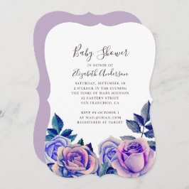 Waterverf blauw en paarse rozen baby shower kaart