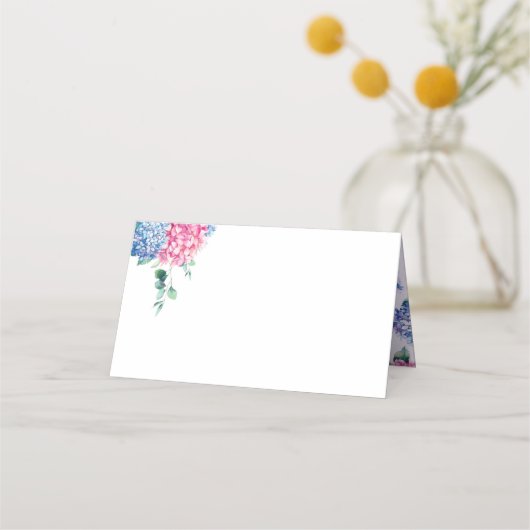 Waterverf Blauw en PInk Hydrangea bruiloft Plaatskaartje (Achterkant)