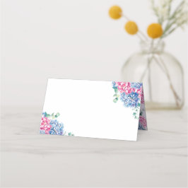 Waterverf Blauw en PInk Hydrangea bruiloft Plaatskaartje