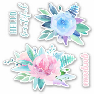 Waterverf blauw en roze. Bloemen prachtig Sticker