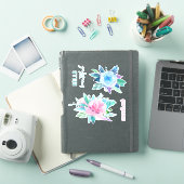 Waterverf blauw en roze. Bloemen prachtig Sticker (iPad Cover)