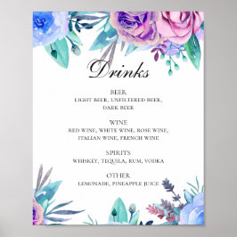 Waterverf blauw en roze drinken bar poster