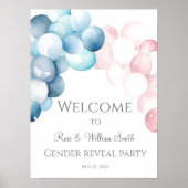 Waterverf Blauw en Roze Geslacht onthullen Welkom Poster (Voorkant)