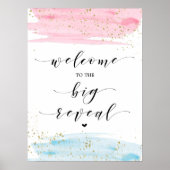 Waterverf Blauw en Roze Geslacht onthullen Welkom Poster (Voorkant)