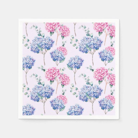 Waterverf Blauw en Roze Hydrangeas Bloemenpatroon Servet (Voorkant)