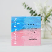 WATERVERF Blauw en roze uitnodiging voor GROTERDAG (Staand voorkant)