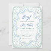 Waterverf Blauw en Sage Groen Baby shower Kaart (Voorkant)