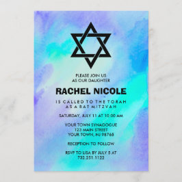 Waterverf Blauw en Turquoise Kijk naar Mitzvah Kaart