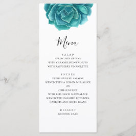 Waterverf blauw en turquoise succulent. Trouwdiner Menu