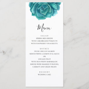 Waterverf blauw en turquoise succulent. Trouwdiner Menu