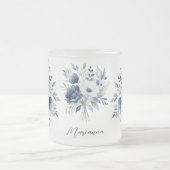 Waterverf Blauw en Wit Bloemboeket  Matglas Koffiemok (Center)