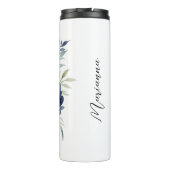 Waterverf Blauw en Wit Bloemboeket  Thermosbeker (Achterkant)